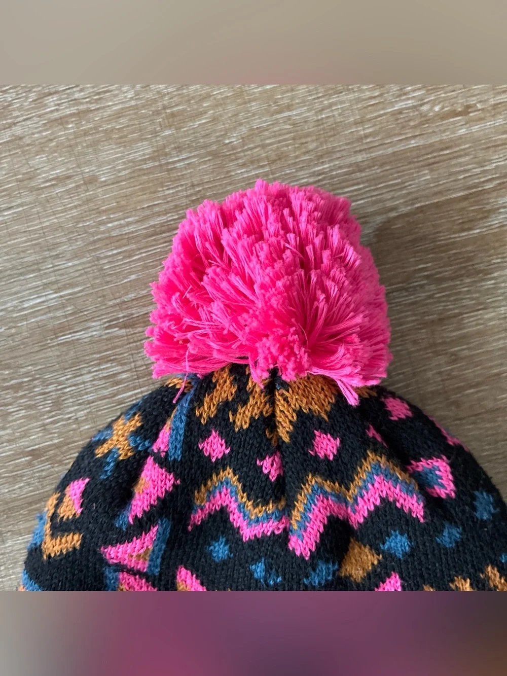 Patagonia Beanie Hat Cap Youth Pink Black Powder Town Pom Ski Ribbed Knit